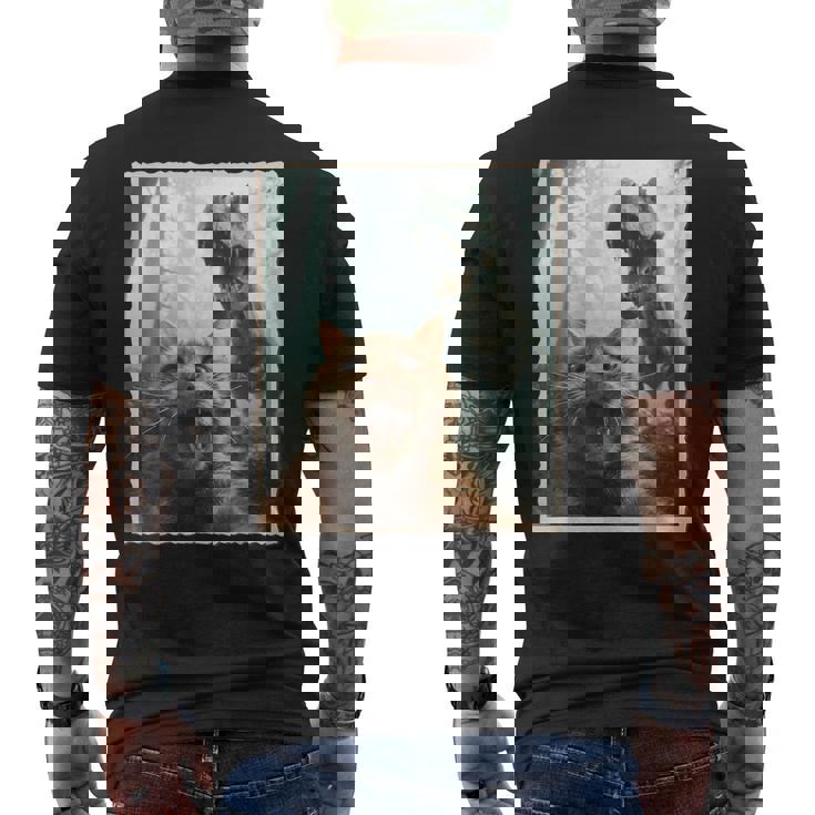 Selfie De Chat Avec Dinosaure Photo De Chat Effrayée Amusante T-shirt imprimé au dos