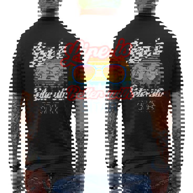 Sitar Players Saying 'Life Is Better With Sitar' Men's Back Print T-Shirt