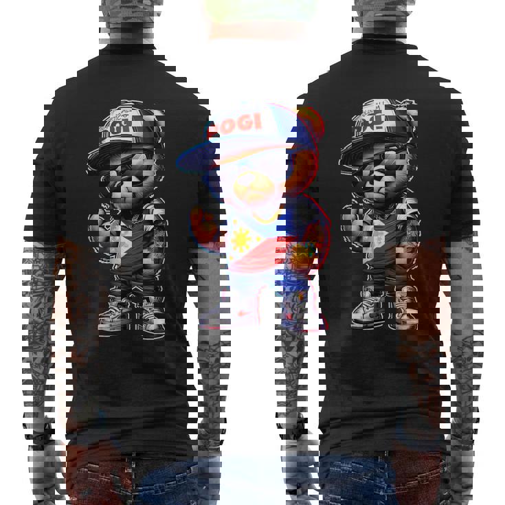 Unapologetically Pogi フィリピン国旗テディベア メンズTシャツ バックプリント