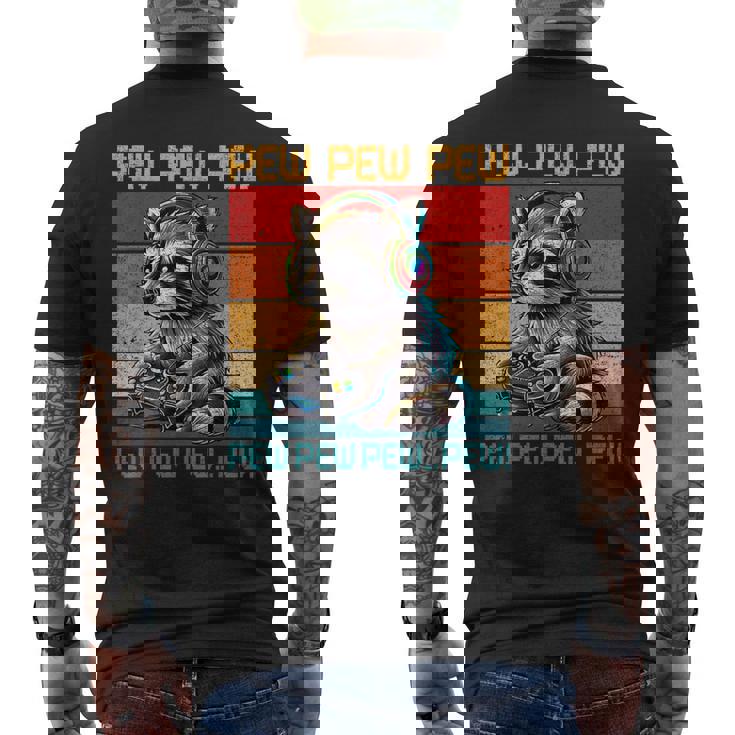 Vintage Pew Raccoon Gamer Video Games Raccoon Lovers Gaming Men's T-shirt Back Print