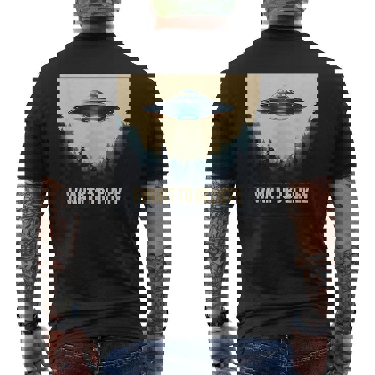 I Want To Believe ヴィンテージ Ufo エイリアン クラフト 夢の出会い メンズTシャツ バックプリント
