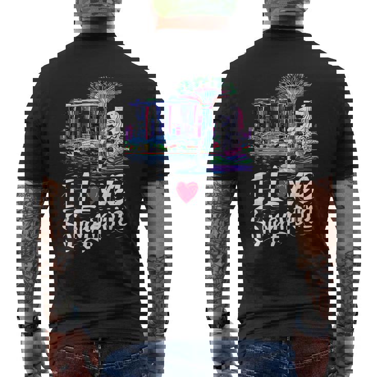 「I Loveingapore Citykyline」とマーライオンのデザイン。 メンズTシャツ バックプリント