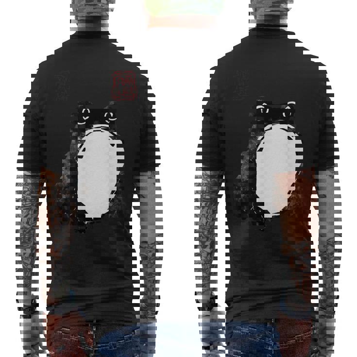 【かゑるまにあ】不機嫌な蛙 日本の侍カエル 浮世絵 かえる 日本禅美術 伝統芸術 松本奉時 ヴィンテージ タトゥーアート メンズTシャツ バックプリント