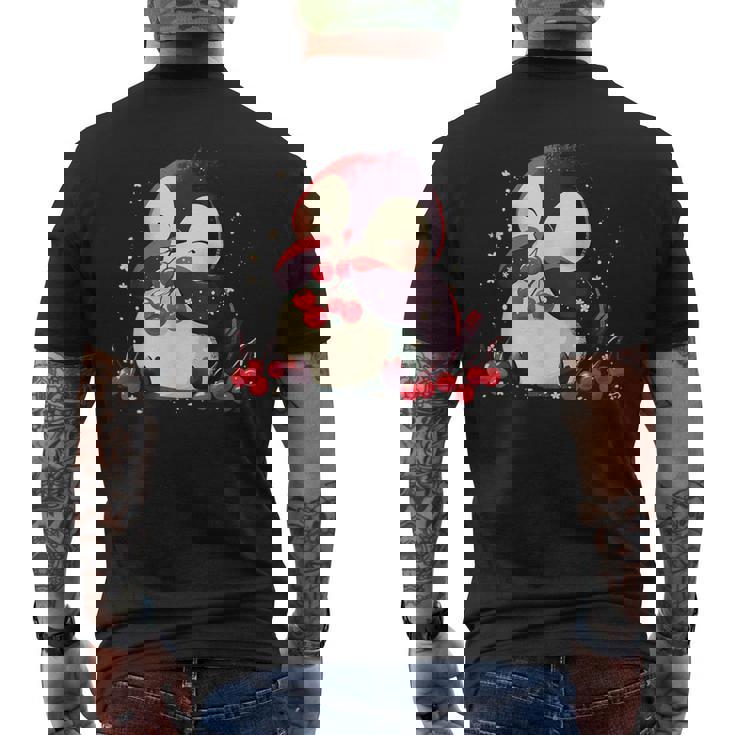 さくらんぼペンギン かわいい チェリー フルーツ アートワーク ペンギン好き メンズTシャツ バックプリント