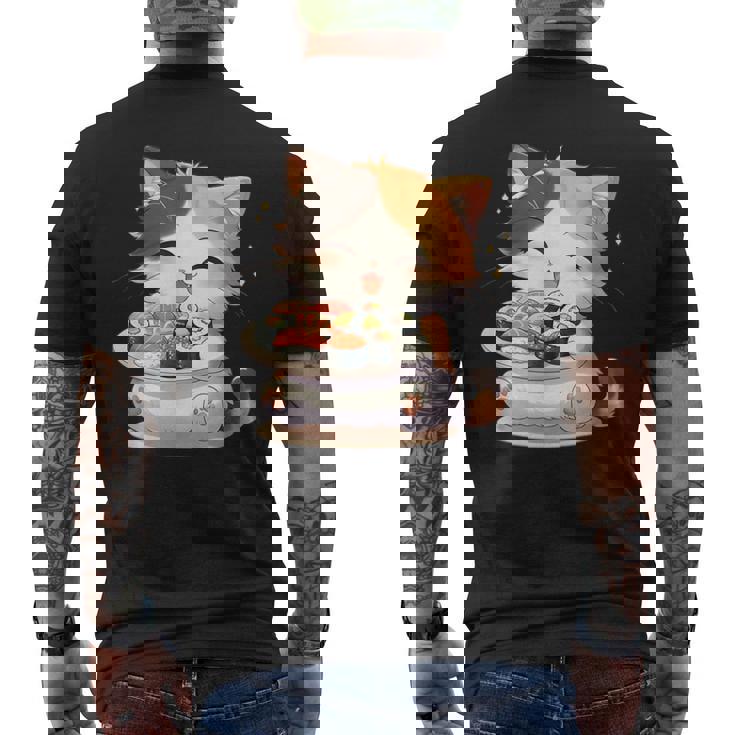 わがまま猫 寿司ねこ ラーメン好き かわいい おもしろ マンガ メンズTシャツ バックプリント