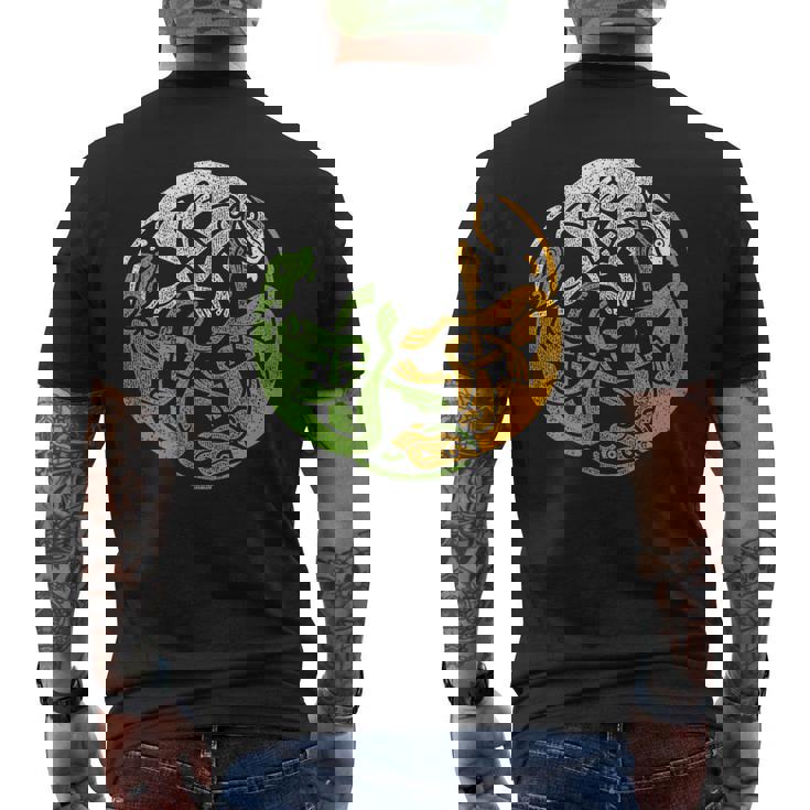 アイルランドデザイン ケルト犬＆旗トリコロールアイルランド メンズTシャツ バックプリント