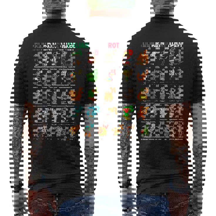 イタリアンブレインロットアルファベットキャラクター おもしろミーム メンズTシャツ バックプリント