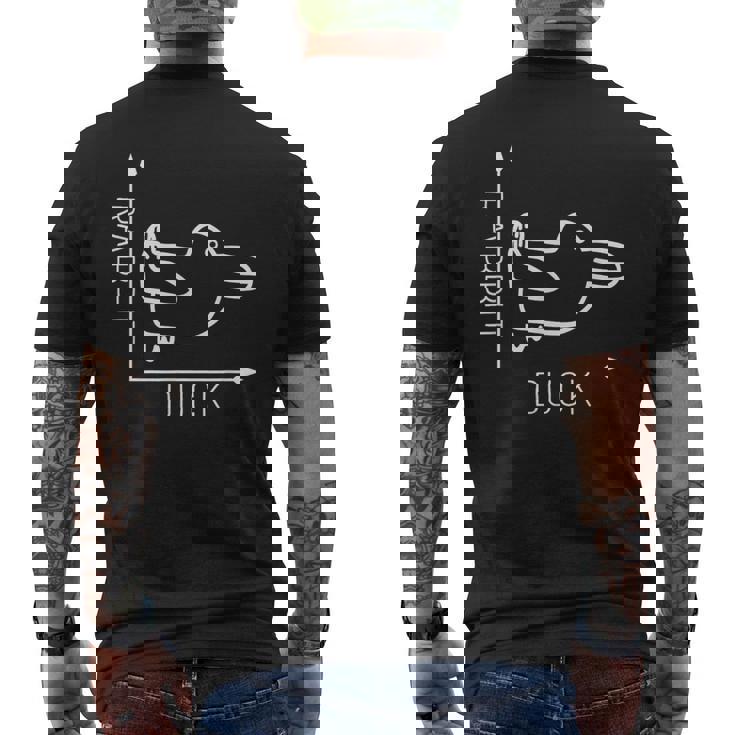 ウィトゲンシュタインのウサギのアヒル 前から後ろへの光のイリュージョン メンズTシャツ バックプリント