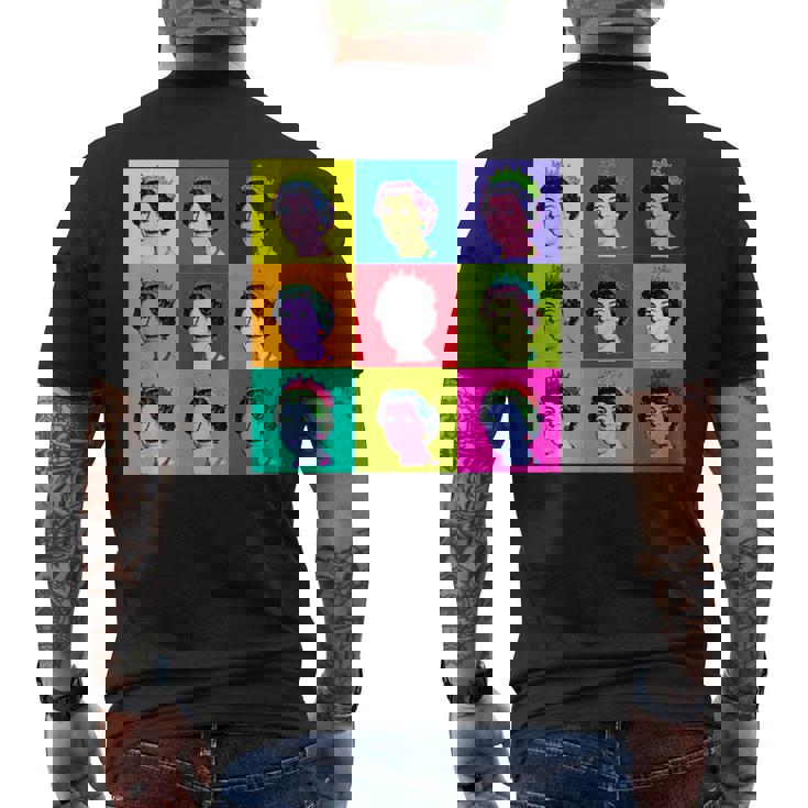 エリザベス 9 正方形タイル ポップアート イギリスの女王 メンズTシャツ バックプリント