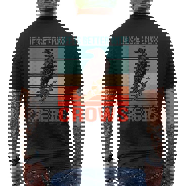 カラス ライフ・イズ・ベター バード鳥類学 カラス メンズTシャツ バックプリント