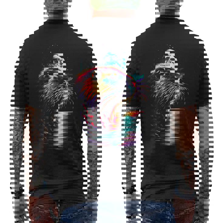 カラフル ヌートリア スピリット 動物 かっこいい イラスト アート メンズTシャツ バックプリント