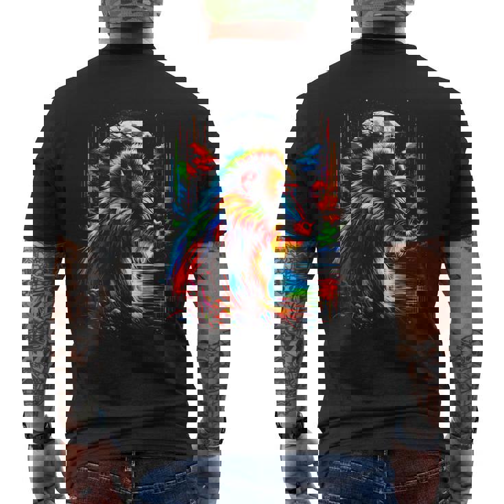 カラフル マンドリル 猿 精霊 動物 かっこいい イラスト アート メンズTシャツ バックプリント