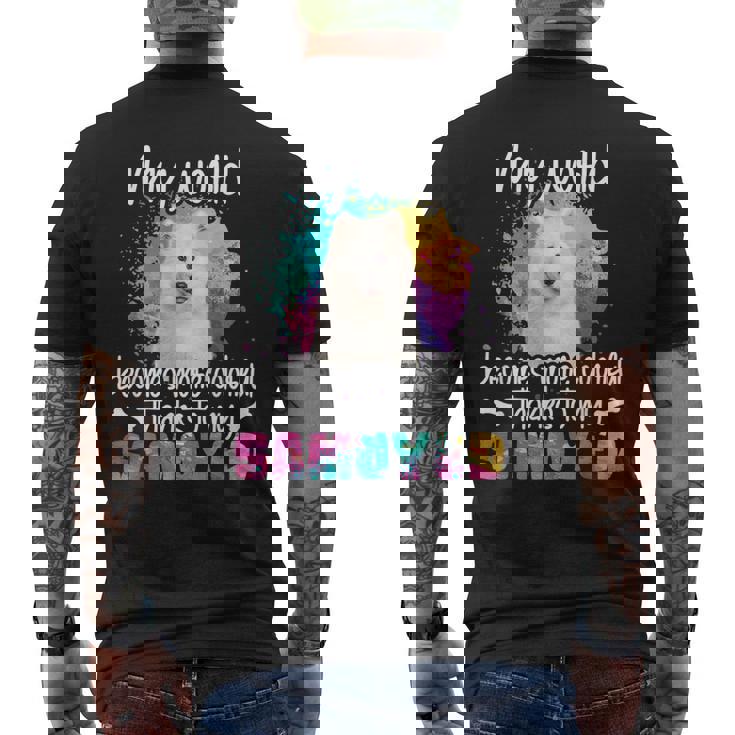 カラフルな世界 サモエド 犬 前足 犬のママ 服 ママ サモエドのアクセサリー 犬の学校 犬の飼い主 メンズTシャツ バックプリント