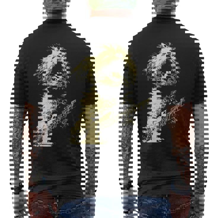 ギターロッカー ギタリスト 動物 パンク グランジ犬とマルチーズ メンズTシャツ バックプリント