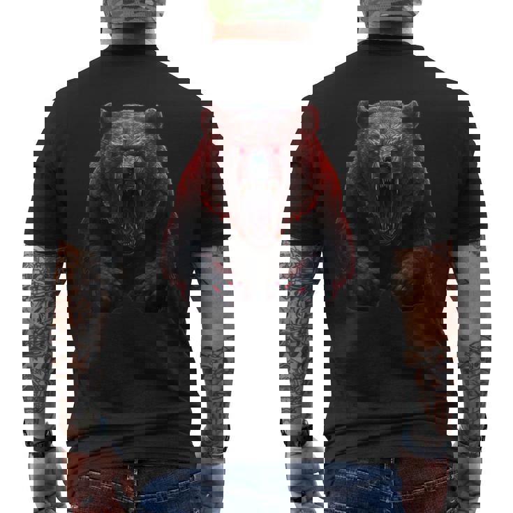 クマ、怒ったグリズリーベア、危険なホラーベア メンズTシャツ バックプリント