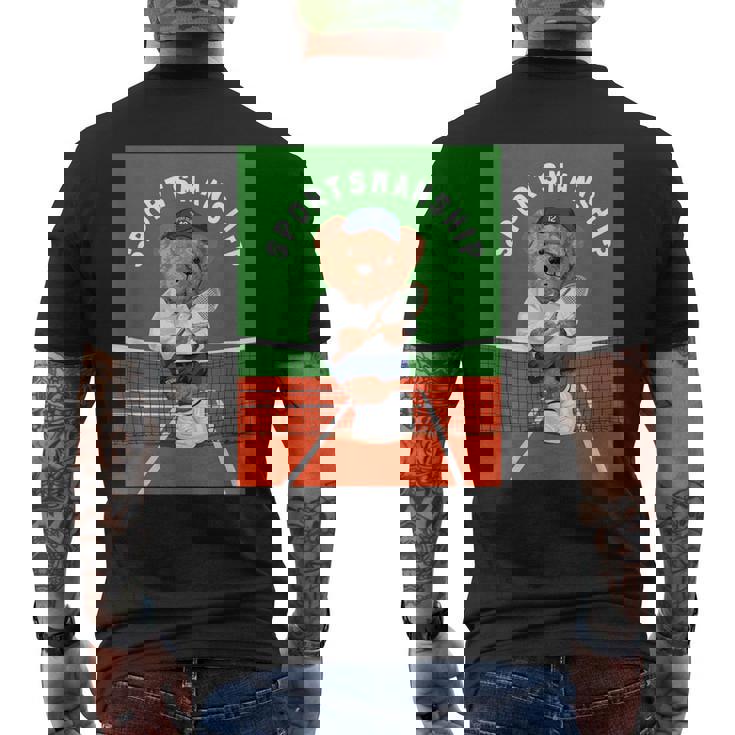 クールなテディベア テニス イラスト グラフィックデザイン メンズTシャツ バックプリント