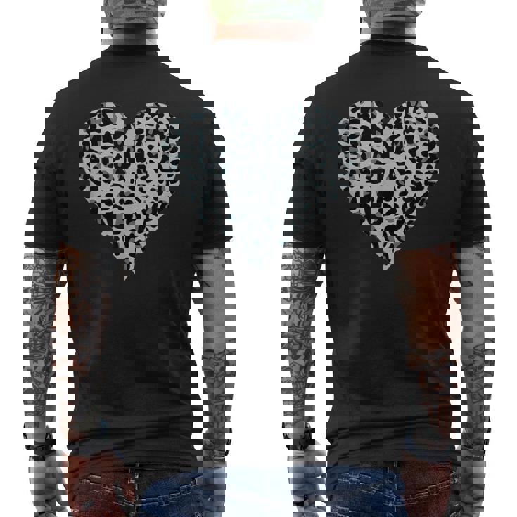 グレーとブラック ヒョウ柄 アニマルプリント ハート メンズTシャツ バックプリント