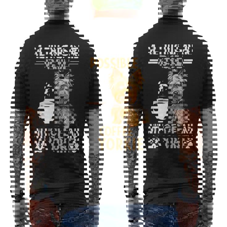 コーヒーとヨーキー ヨークシャー テリアでできるすべてのこと メンズTシャツ バックプリント
