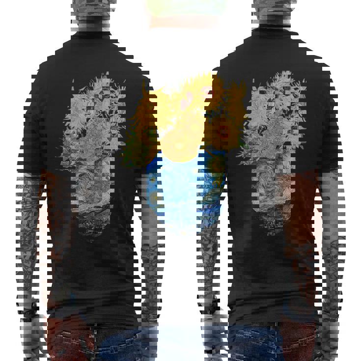 ゴッホ ひまわり&星月夜ポケット 美的アート メンズTシャツ バックプリント