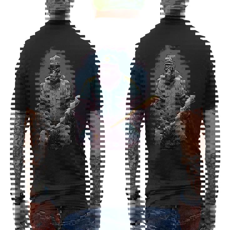 ゴリラ遊び 野球 おもしろい ゴリラ 野球選手 メンズTシャツ バックプリント