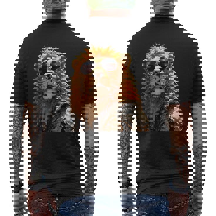 サングラスをかけたライオン 動物大好きライオン かわいいライオン メンズTシャツ バックプリント