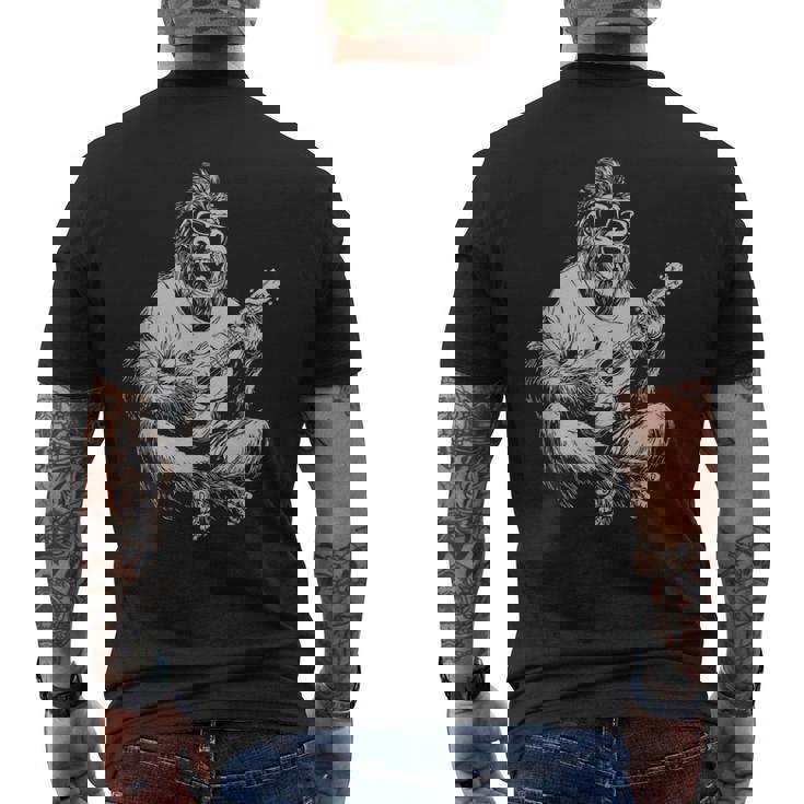 サングラス付きかわいいゴリラ ギタープレーヤー 面白いギタリスト メンズTシャツ バックプリント