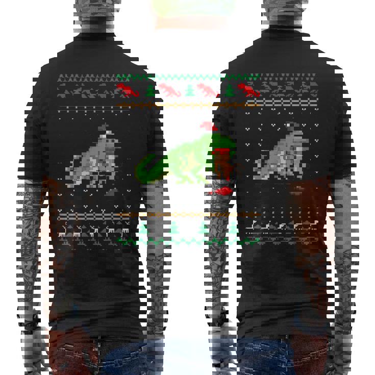 サンタ T-Rex 食べるトナカイ恐竜 アグリークリスマスセーター メンズTシャツ バックプリント