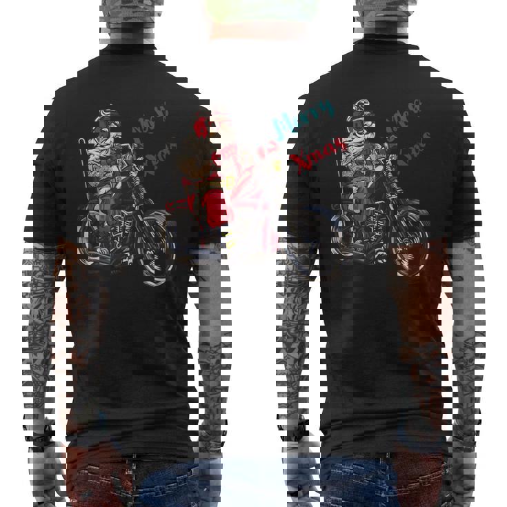 サンタクロース 面白い バイク イラスト メリー クリスマス パロディ イラスト メンズTシャツ バックプリント