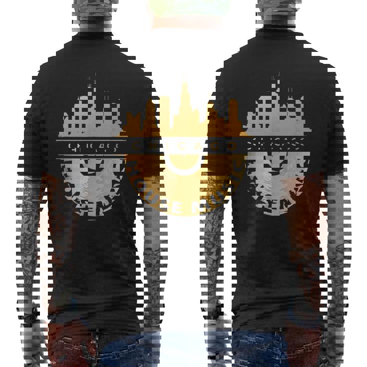 シカゴハウスミュージックシティスケープビニールレコードレイブテクノ Edm メンズTシャツ バックプリント