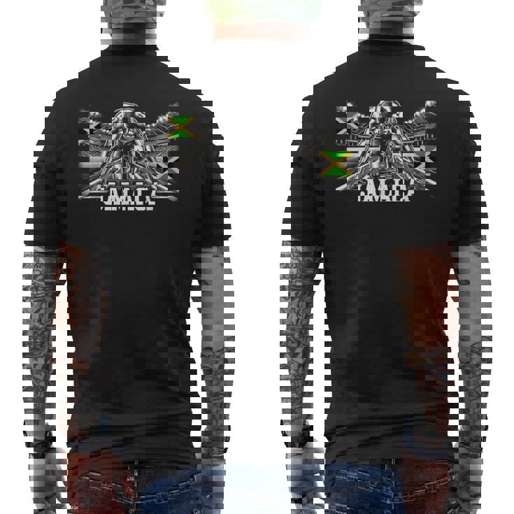 ジャマイカ 陸上競技 ジャマイカ スポーツ ジャマイカ アスリート メンズTシャツ バックプリント