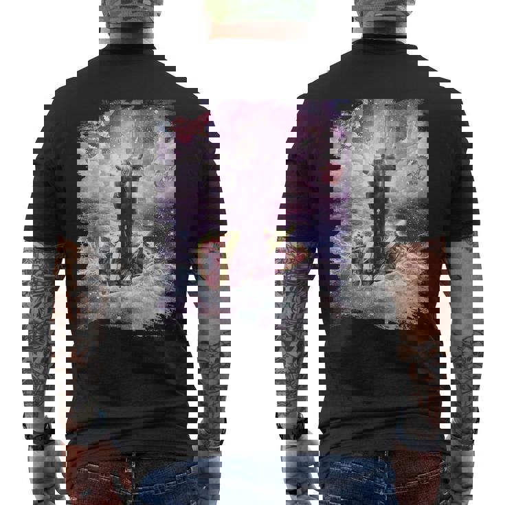 スペースキャットライディングアルパカユニコーン-ピザ＆タコス メンズTシャツ バックプリント