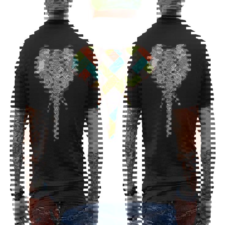 ゾウ I ワイルドライフ I カラフルなゾウ メンズTシャツ バックプリント