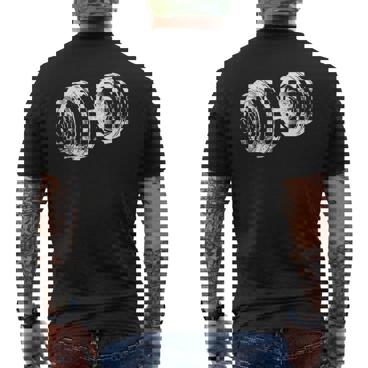 ダンベルデザインフィットネス上腕二頭筋トレーニング メンズTシャツ バックプリント