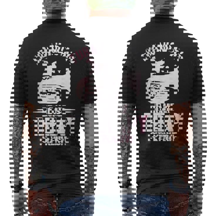 チューバ 水彩 チューバと猫 メンズTシャツ バックプリント