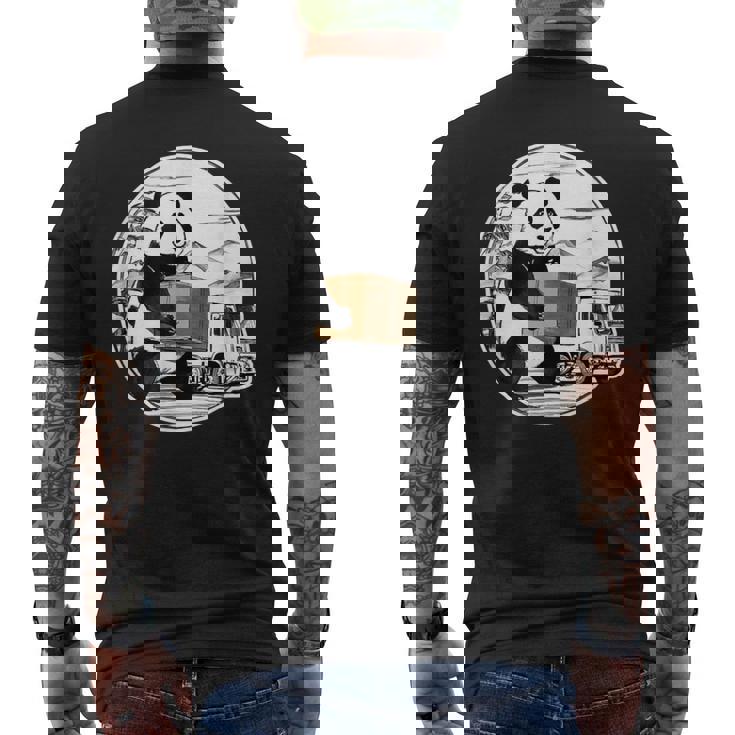 トラック運転手 パンダ 運送業 水墨画 和風 おもしろ 動物 メンズTシャツ バックプリント