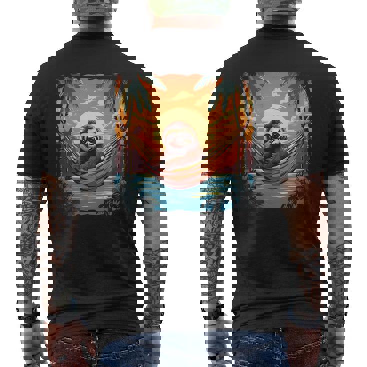 ナマケモノ ハンモック トロピカル サンセット リラクゼーション ヤシの木 平和 長袖tシャツ メンズTシャツ バックプリント