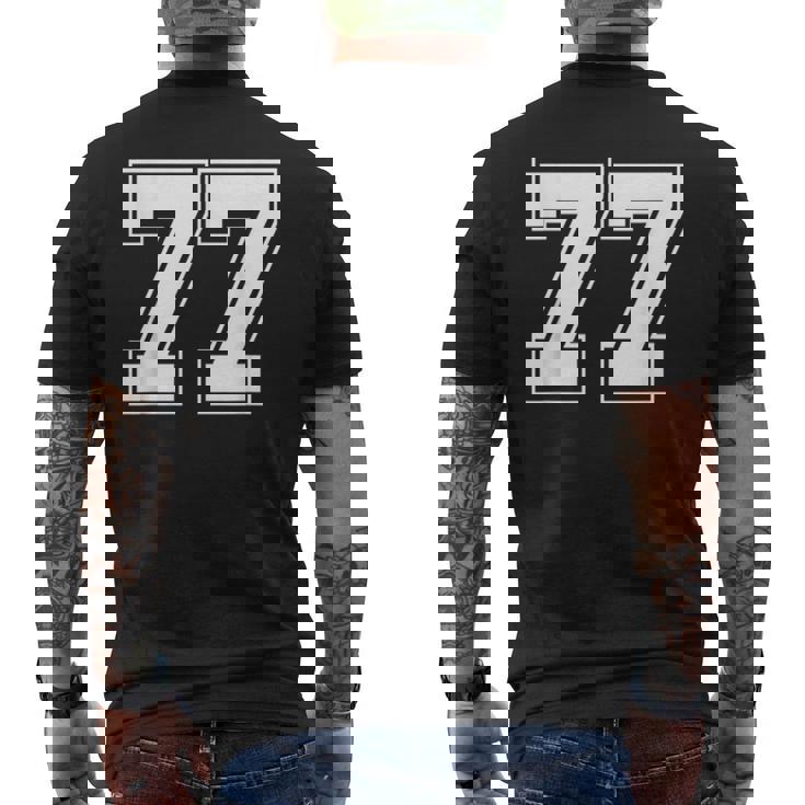 ナンバー77 野球 フットボール 誕生日 メンズTシャツ バックプリント