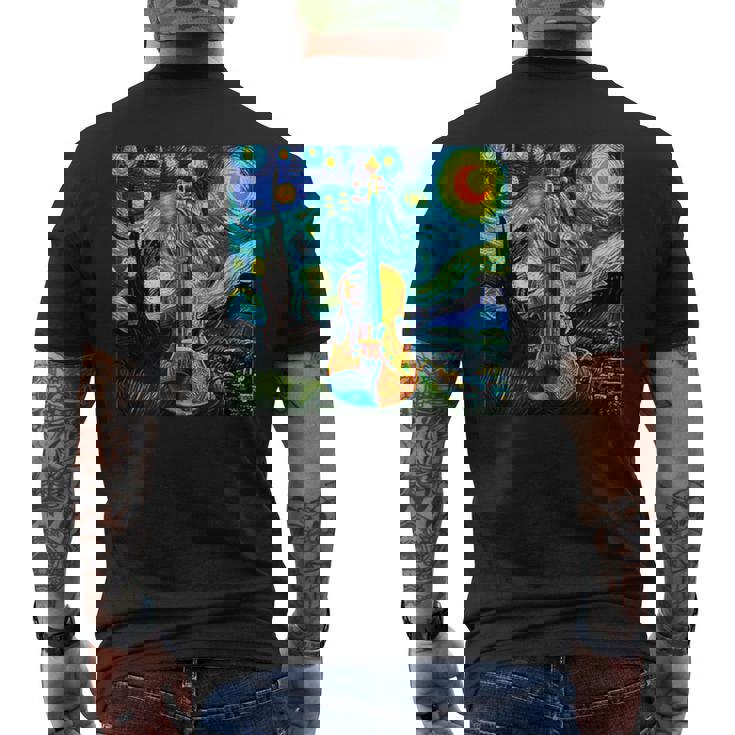 バイオリン 楽器 面白いtシャツ ゴッホ 星月夜 かわいい メンズ 子供 おもしろ 服 グッズ ネタ 音楽 メンズTシャツ バックプリント