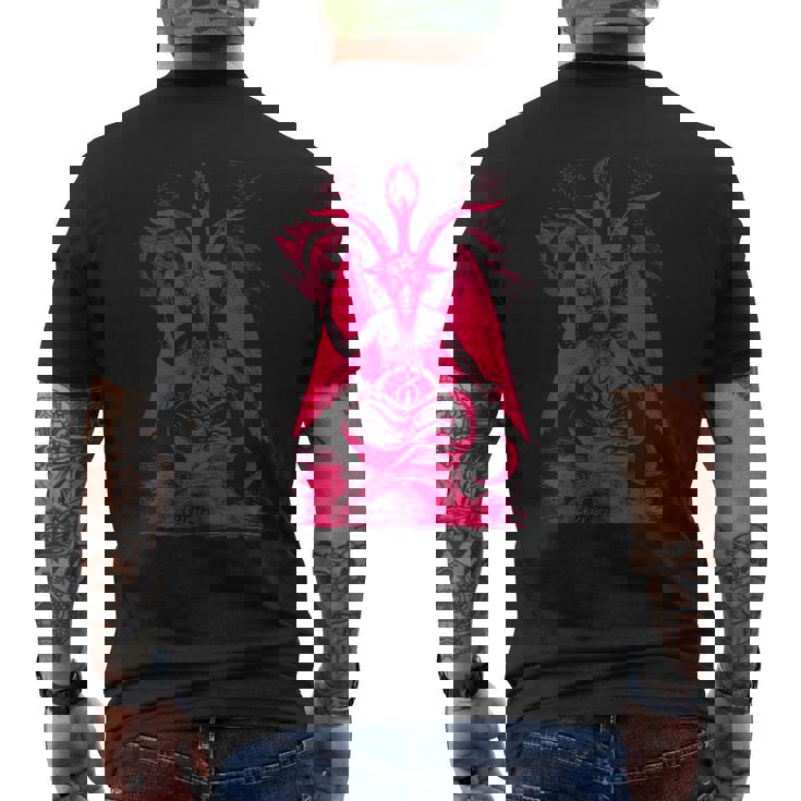 バフォメットオカルトヤギ悪魔崇拝サタンデーモン召喚 メンズTシャツ バックプリント