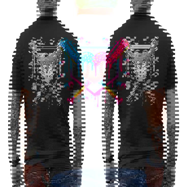 バレンタイン 野球 ハート 滴る アイスクリーム ミニハート メンズTシャツ バックプリント