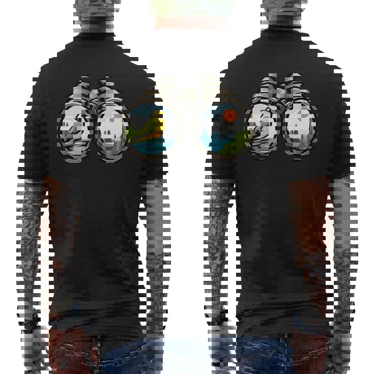 バードウォッチング双眼鏡デザイン メンズTシャツ バックプリント