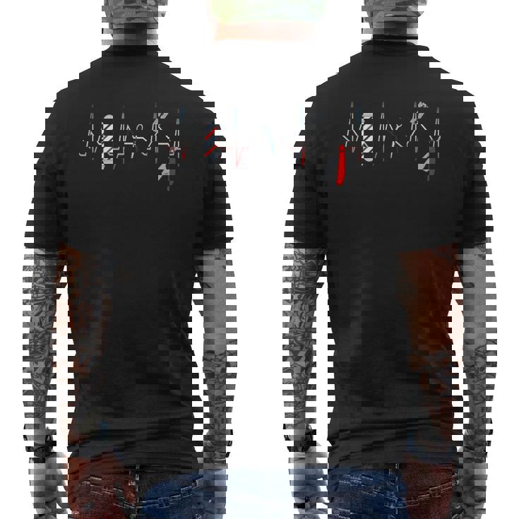 バーバー ポール ファニー シャツ ヘアカット コーム 刃 ひげ ハートビート メンズTシャツ バックプリント