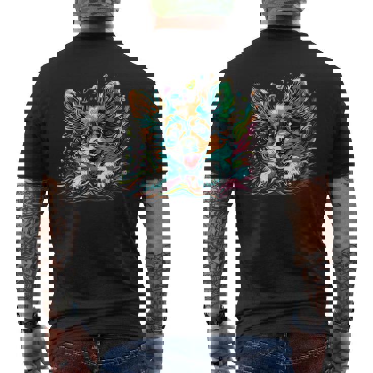 パピヨン犬の飼い主 パピヨン犬のアートワーク メンズTシャツ バックプリント