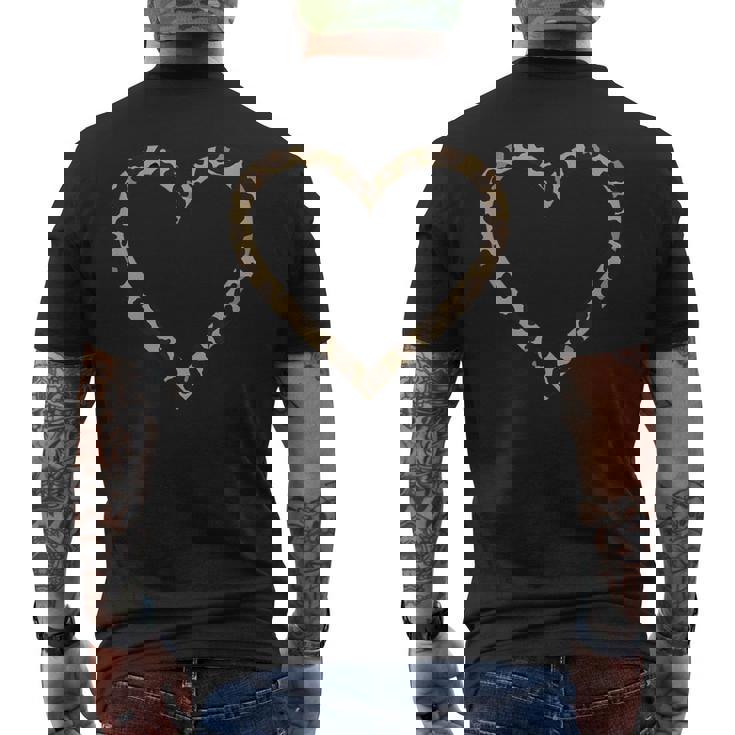 ヒョウ柄のハート メンズTシャツ バックプリント