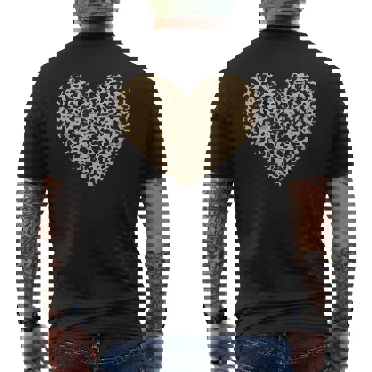 ヒョウ柄ハートソフトベージュ メンズTシャツ バックプリント