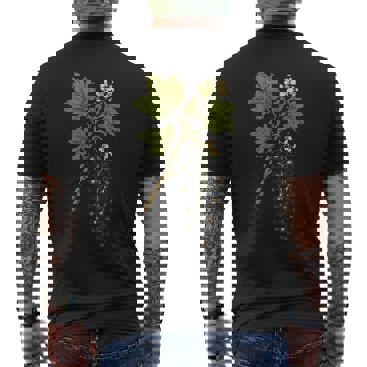 ビンテージボタニカルブラックカラント自然アートプリント メンズTシャツ バックプリント