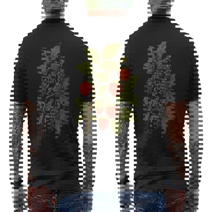 ビンテージボタニカルラズベリー自然アートプリント。 メンズTシャツ バックプリント
