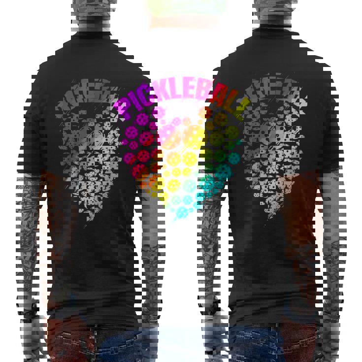 ピックルボール ハート カラフル ラブ ピックルボール メンズTシャツ バックプリント