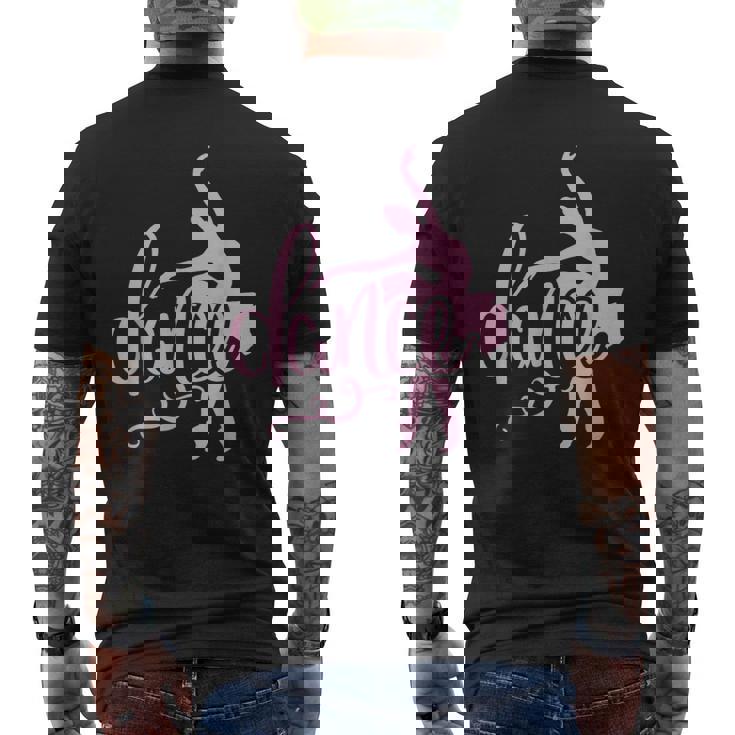 ピンクのバレエダンサー、スクリプトダンスレタリングデザイン。 メンズTシャツ バックプリント