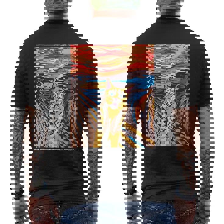 ファニー タビーキャット 絵画 ムンクの叫び パロディ メンズTシャツ バックプリント